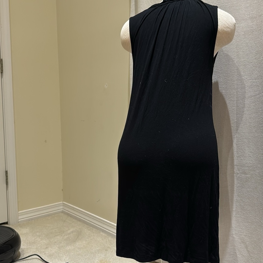 Black Sleeveless Dress with cream Accent stitching - Picture 3 of 7